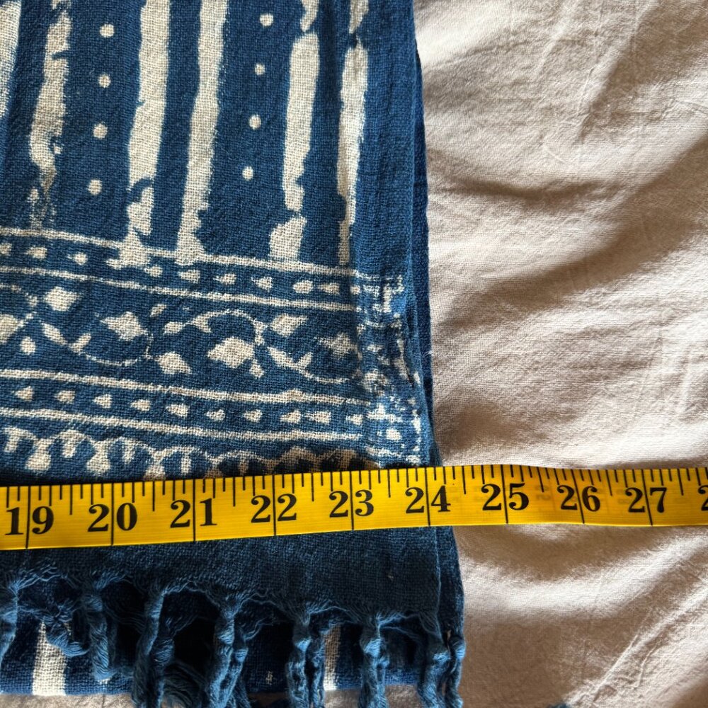 Large Mudcloth Print Woven Blanket Scarf By Paz Collective Shawl Cotton Indigo - Picture 9 of 10